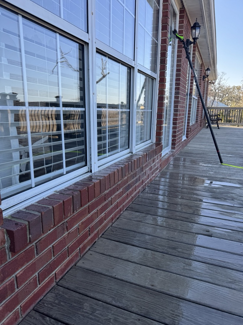 After: crystal-clear porch windows in Camden County, GA cleaned with a pure-water water-fed pole